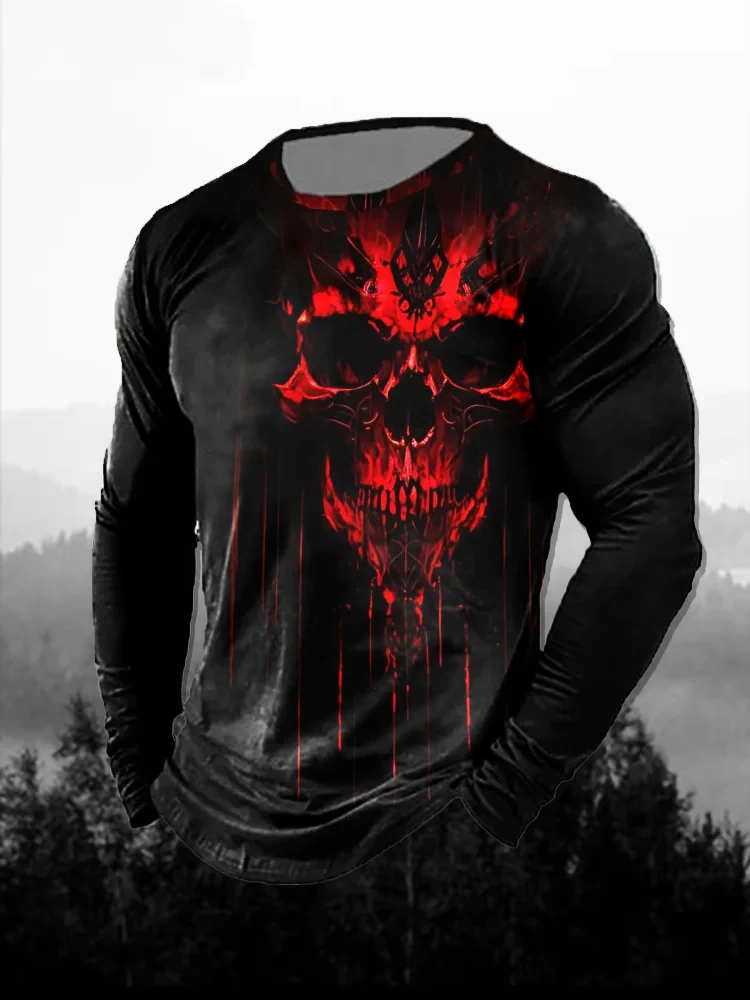 3D Printing Custom - Herren-T-Shirt mit 3D-Druck, rotem, dunklem Totenkopf-Motiv